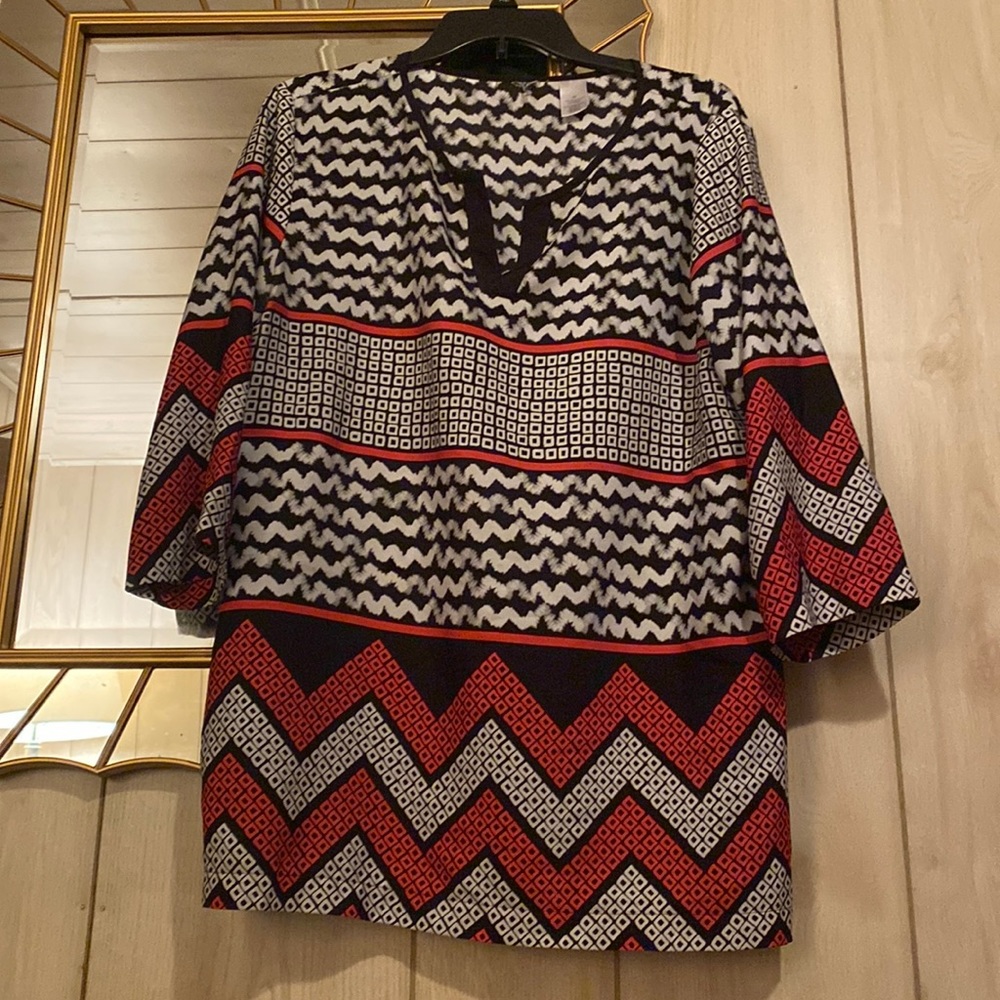 Pink, black and white blouse
